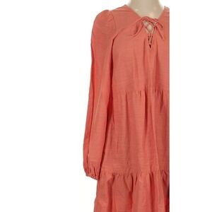 Old Navy Women Large Dress Eyelet Lace-Up Tiered Puff Sleeve Pocket Cottage Boho